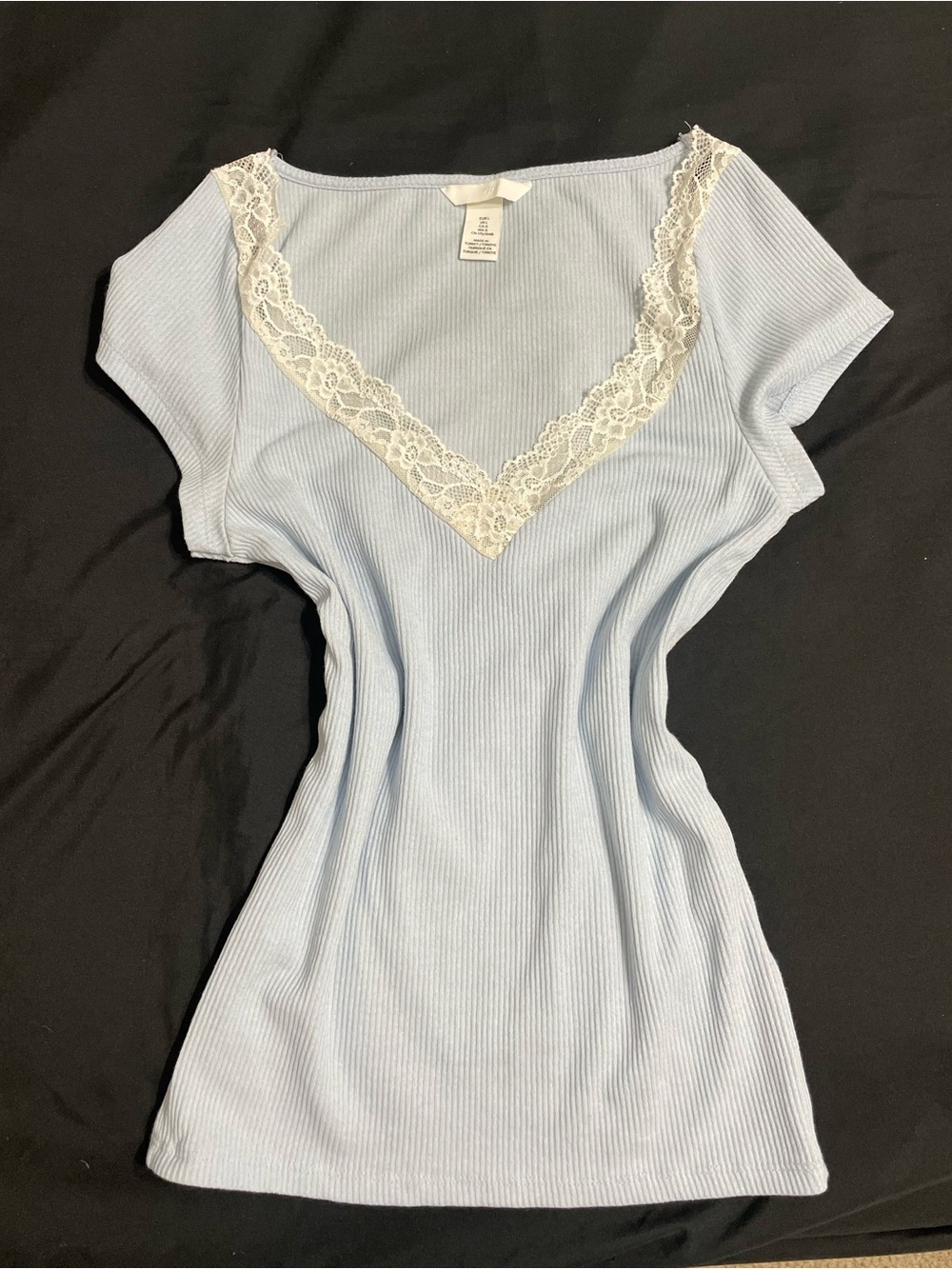 Y2K Light Blue white lace crop sleeve shirt